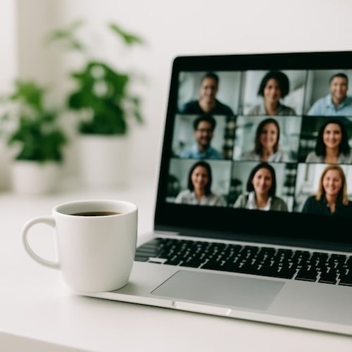 laptop showing people on a video call