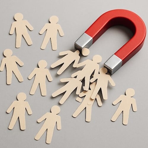 magnet attracting paper cutouts of people